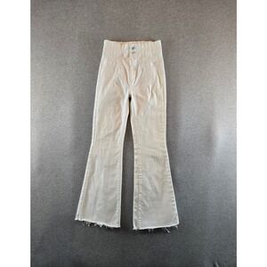 We‎ The Free Jayde Flare Jeans Women 28 (26W) Cream High Rise Raw Hem Stretch